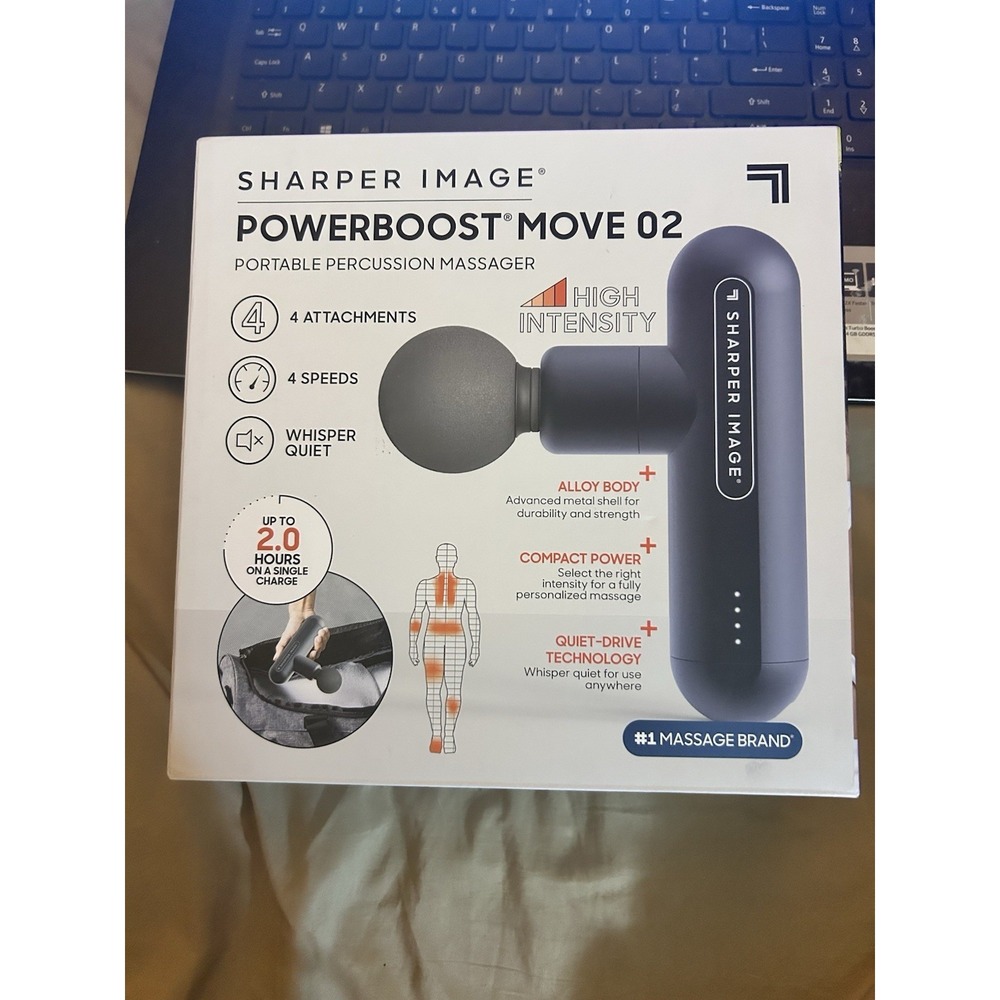 Sharper Image Powerboost Move 02  Handheld Massager! Open Box! Navy!
